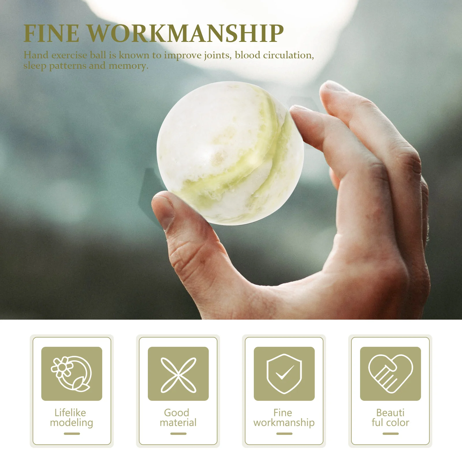 

1Set Chinese Exercise Balls Jade Stone Massage Balls Hand Muscle Relieve Pain Improve Circulation Sleep Memory Stress Relief