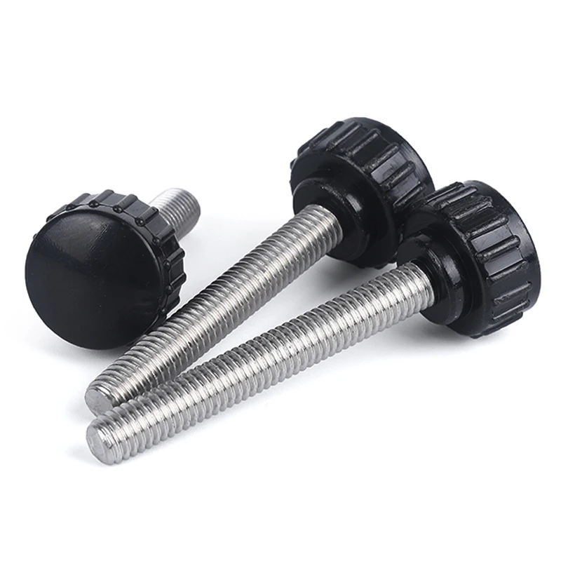 M3-M8 304 Stainless Steel Round Knurled Rubber Handle Screw Plastic Thumb Hand Screw Manual Tightening Adjustment Knob Bolt