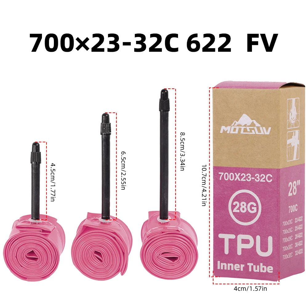 10 Stück Ultraleichte Fahrrad-TPU-Schläuche 700X23/25/28/32C Rennrad-TPU-Material Reifen 45mm/65mm/85mm Länge Französisches Ventil MTB – Detail 2