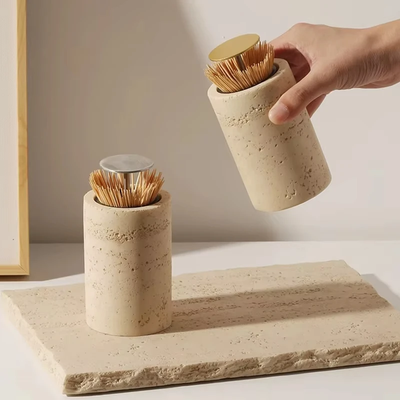 Cave Stone Style Toothpick Holder Press-On Tube Vintage Living Room Dining Table Ornament Home Decoration