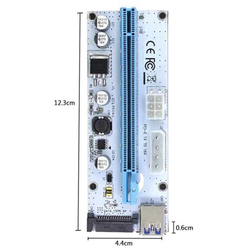 NEW-6PCS VER008S 3 In 1 Molex 4Pin SATA 6PIN PCIE PCI-E PCI Express Riser Card 1X To 16X USB 3.0 Cable For Bitcoin Mining