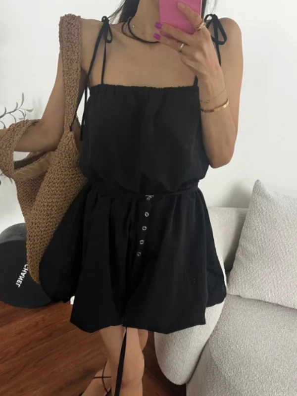 Summer New Style Women's One-Piece Pants Floral Bud Belted Slimming Short Wide Leg Hot Pants Korean Style Casual Wear
