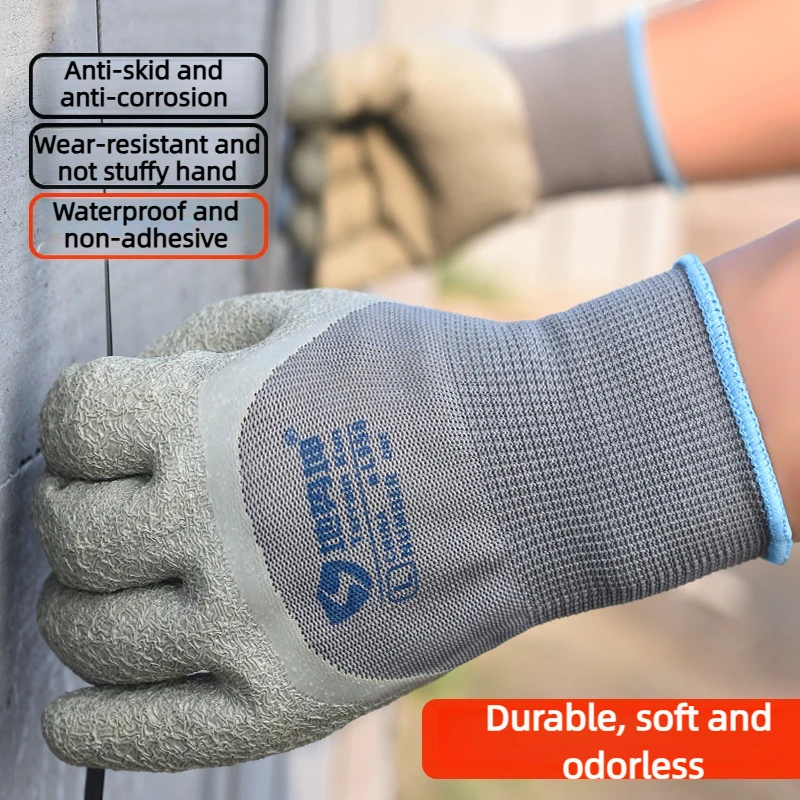 

Latex Coated Work Gloves, Polyester Lined Non-Slip Wear-resistant, Breathable & Odorless Wrinkled Men Gloves for Construction