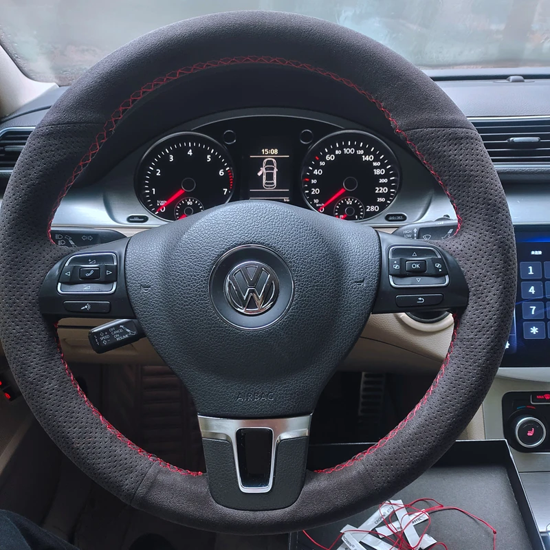 Customize Suede Leather Car Steering Wheel Cover For Volkswagen Golf 6 Mk6 VW Polo Sagitar Bora Santana Jetta Mk6 Car Interior