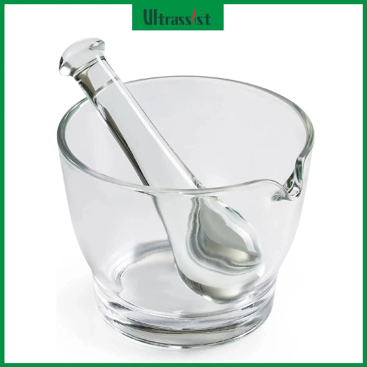 Ultrassist Glass Mortar & Grinding Bowl Medicine Grinder and Mixer for Pharmacy or Science Lab