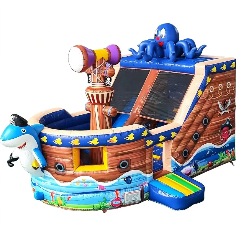 Octopus Pirate Ship Inflatable Bounce House Combo Slide Commercial Kids Ocean Play Castle