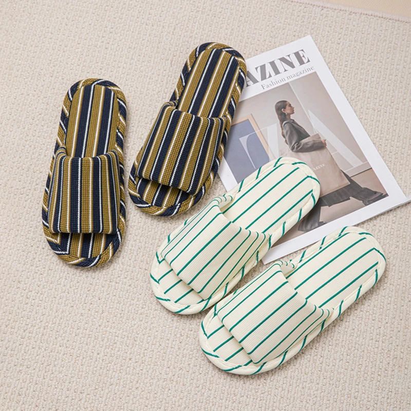 Stripe Platform Women Slippers Home Spring Summer Linen Flexible Shoes Girls Casual Indoor Slides Couple Soft Non-Slip Silent image 4