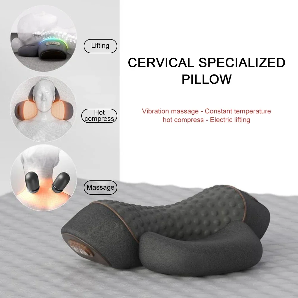 Electric Neck Massage Pillow Heated Vibrating-Shiatsu Masager for Pain Relief Cervical Orthopedic Pillow