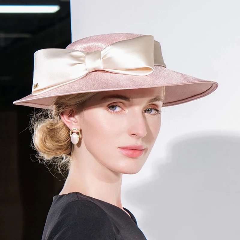 X4162 Lady Wide Brim Fedora Hat Summer New Sweet Lovely Elegant British Top Hat Sunscreen Hat Female Fedora Hats Military Hat