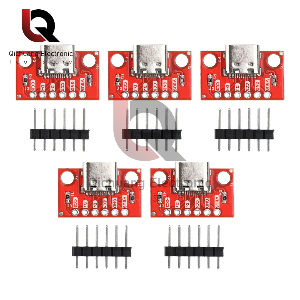 1/5PC USB 타입 C 커넥터 보드 3.1 직렬 기본 브레이크 아웃 여성 커넥터 브레이크 아웃 보드 레드 어댑터 보드 줄 바늘