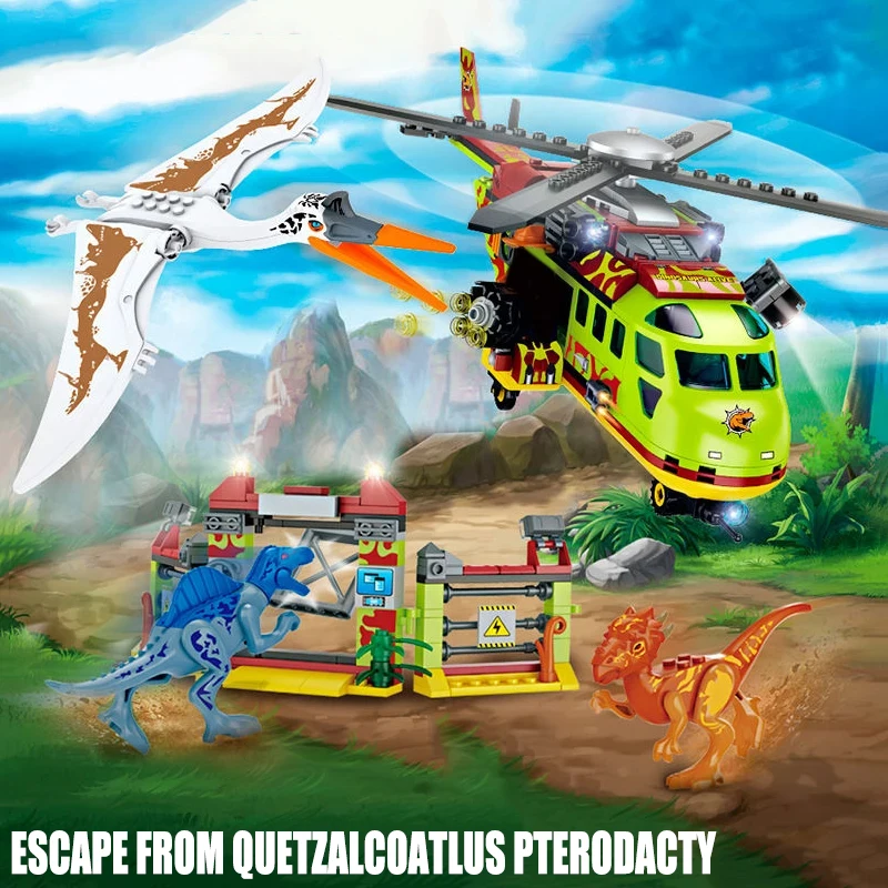 

Cretive 2in1 Dinosaur Escape Adventure Птерозавр Чейз Сцена с вертолетом Строительные блоки Модель Кирпичи Сборка Игрушка Детский подарок
