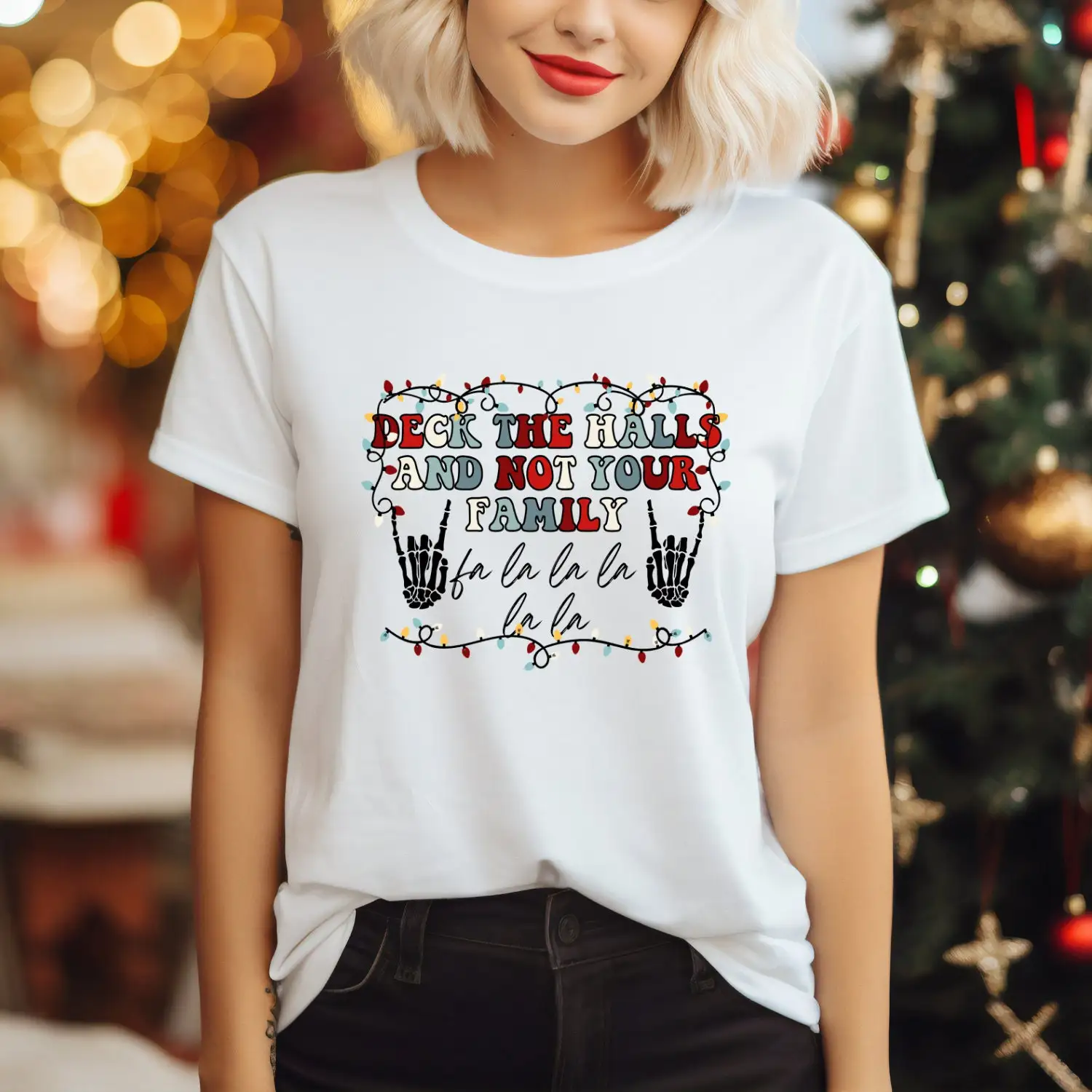 Deck the Halls and Not Your Family T Shirt Christmas funny sweater present joke