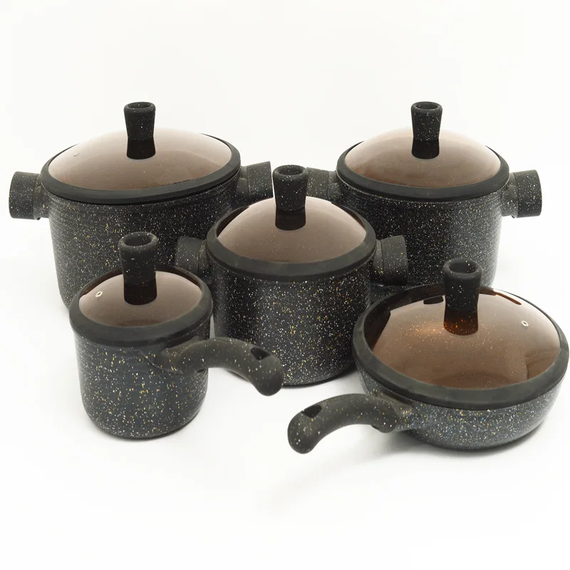 10-Piece Korean-Style Stone-Coated Cookware Set, Aluminum Non-Stick Milk Pot, Soup Pan, Frying Pan Set