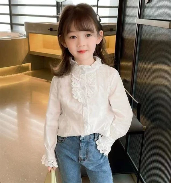 Blusa blanca de manga larga para nina camisa de encaje de algodon Tops de moda ropa para nino AA6259 primavera y otono 2023 AliExpress
