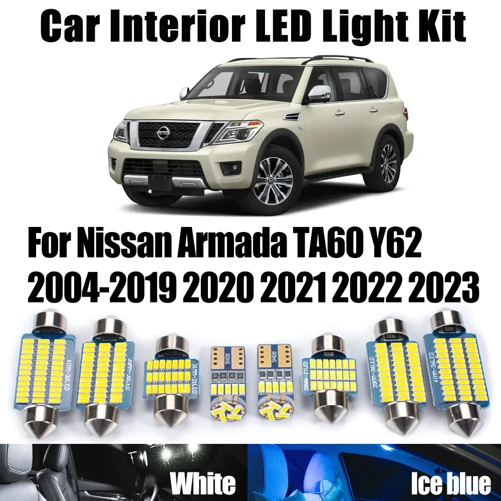 For Nissan Armada TA60 Y62 2004- 2020 2021 2022 2023 Car Bulbs Accessories Canbus LED Interior Map Dome Reading Door Light Kit