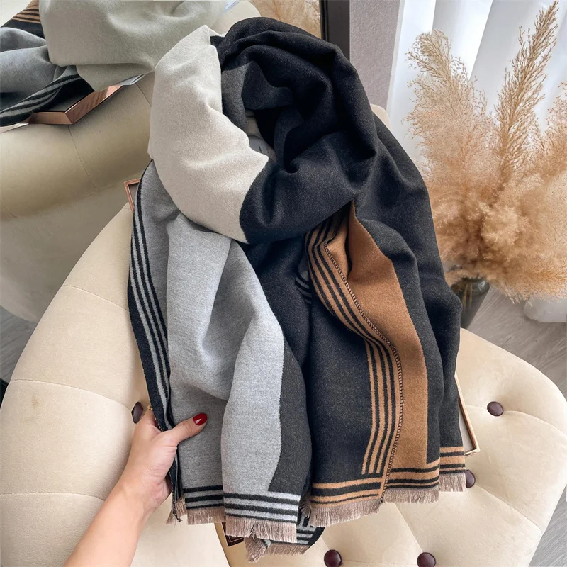 2024 Winter Warm Cashmere Scarf for Women Luxury Print Pashmina Shawl Wrap Neckerchief Female Bufanda Echarpe Design Headband