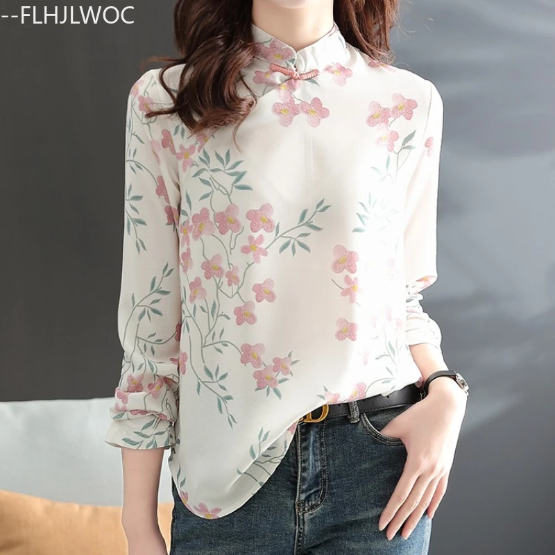 Chinese Style Chi-pao Collar Design Button Tops New Year 2025 Spring Summer Women Date Girls Elegant Retro Shirt Blouse Vintage