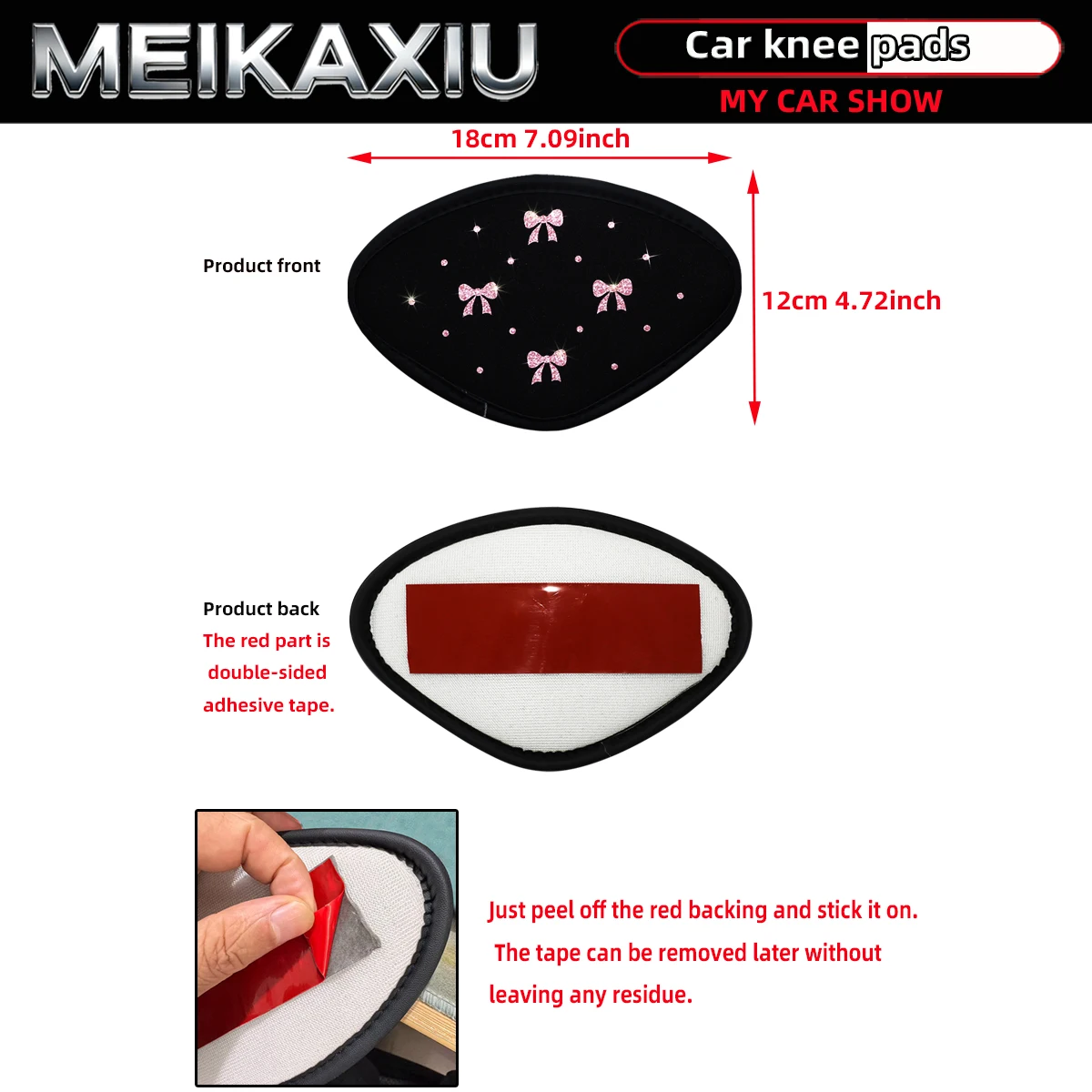 Fabric glittering Blingbling bow-shaped knee pad for car, leg support pad, car leg rest, door control footpad, for women.