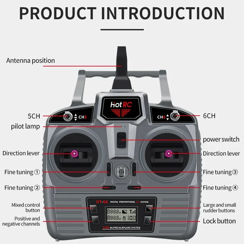 Transmetteur de synchronisation des canaux avec récepteur super léger, mini avions RC, voitures FPV Drone, 2023 GHz, 6 canaux, Hotrc Ht6a, 2.4