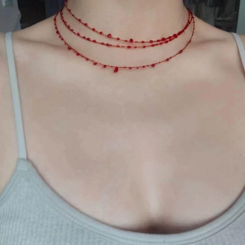 Vintage Dripping Blood Necklace Personality Red Blood Drop Clavicle Chain Hip Hop Punk Necklace Banquet Jewelry Decor Dropship