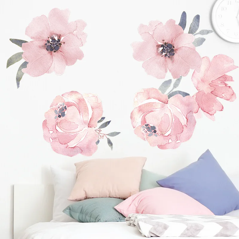 1set fresh pink rose girl bedroom xuan wall beautification decorative wall stickers self-adhesive wall decorations living room