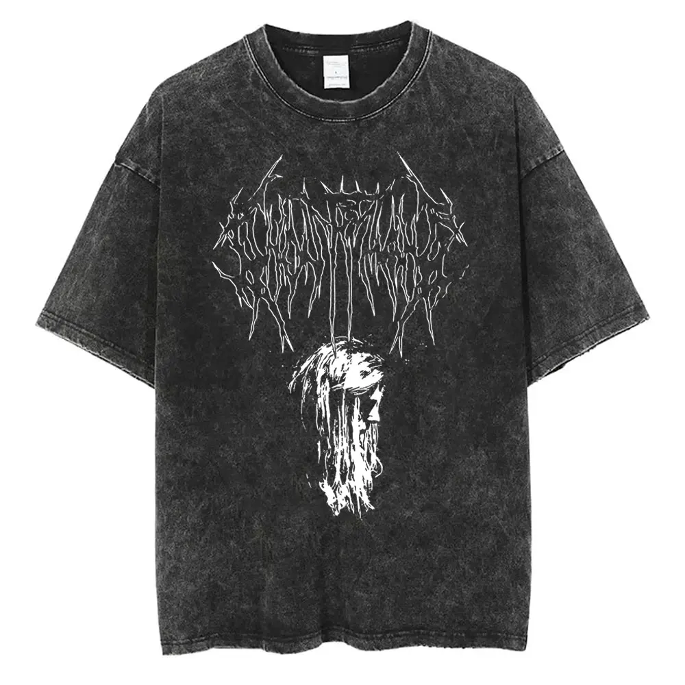 Ghostemane Gedruckt Gewaschen T-shirt Männer Casual Gothic Übergroßen Streetwear Männer Hip Hop Y2K Rap Rock Trap Metall Tops T-shirts