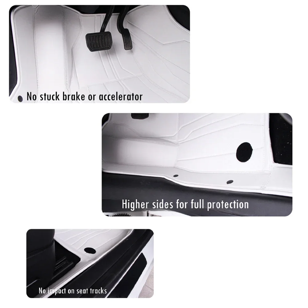 Leather Floor Mats for Tesla Model Y 3 Highland Single/Dual-Layer All Weather Leather Base Floor Liner and Removable Soft Carpet