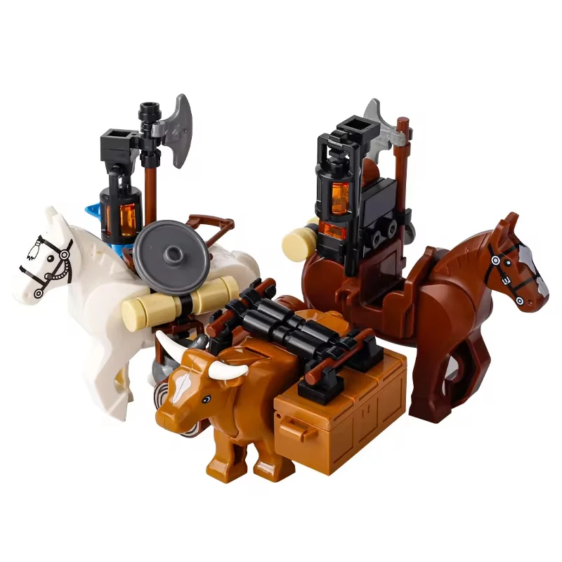 Medieval Transport Carriage Building Block Castle Knight Warhorse Blue Eagle Army Equipment Farm Scene Tool Accessory Brick Toys