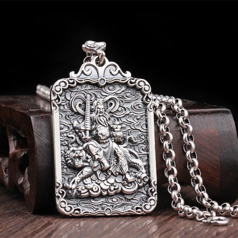 Vintage Relief Taoist Wealth Master Zhao Gongming Pendant For Men Jewelry Blessing Good Luck Amulet Necklace Male Gift