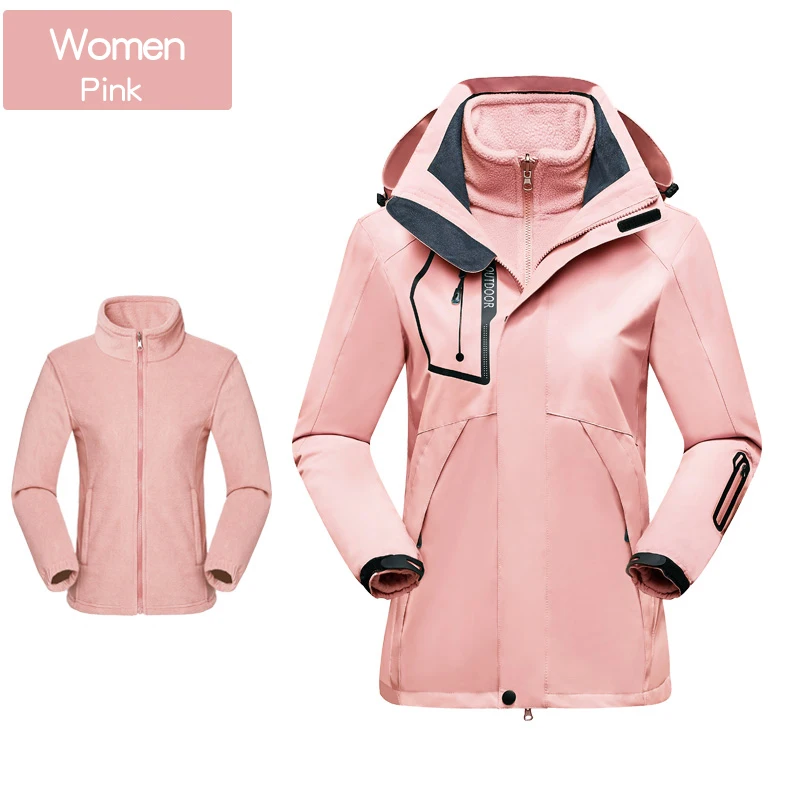 Terno de esqui feminino inverno quente conjunto com capuz à prova de vento à prova dwindproof água 3 em 1 jaquetas esqui snowboard terno trajes de neve