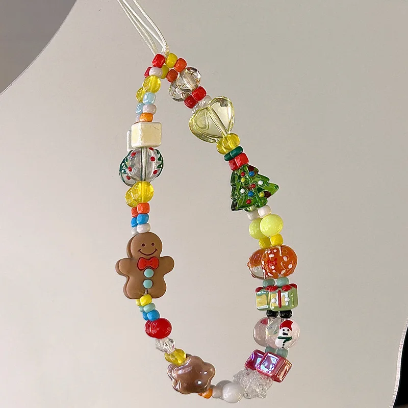 

Прекрасный 3D Рождественский пряничный человечек, ремни для телефона из бисера, акриловый кулон, брелок для IPhone Girl, анти-потерянная цепочка, подвесные ювелирные изделия