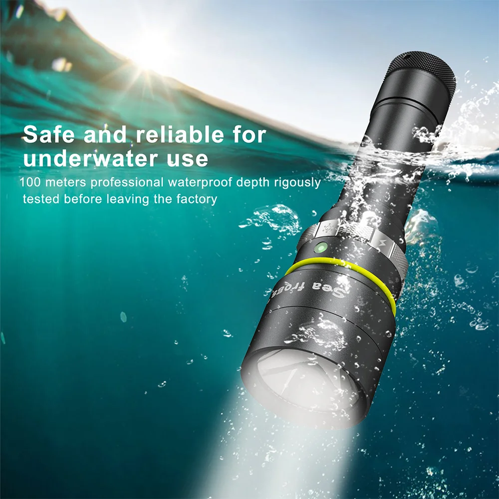 High Power 2000lm Diving Flashlight Underwater Professional Diving Flashlight 100m Depth Scuba Diving Flashlight Underwater Led