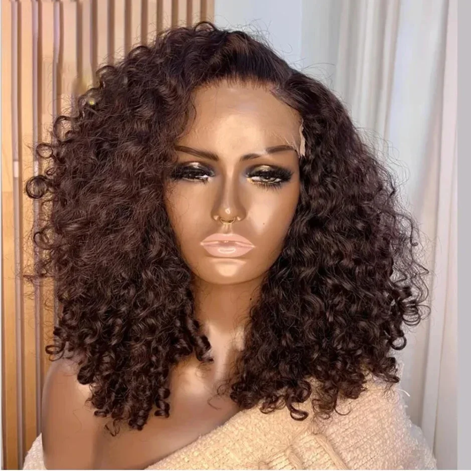 

Soft 26” 180Density Brown Kinky Curly Lace Front Wig Matched All Skins Glueless Heat Resistant Preplucked BabyHair Daily Wig