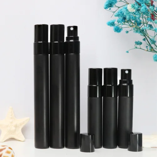 Imagen 2 del producto 8 y 32 piezas, + 6 herramientas, 5/10 ml. Botella de perfume de viaje de alta gama en vidrio negro esmerilado. Botella pulverizadora recargable portátil,