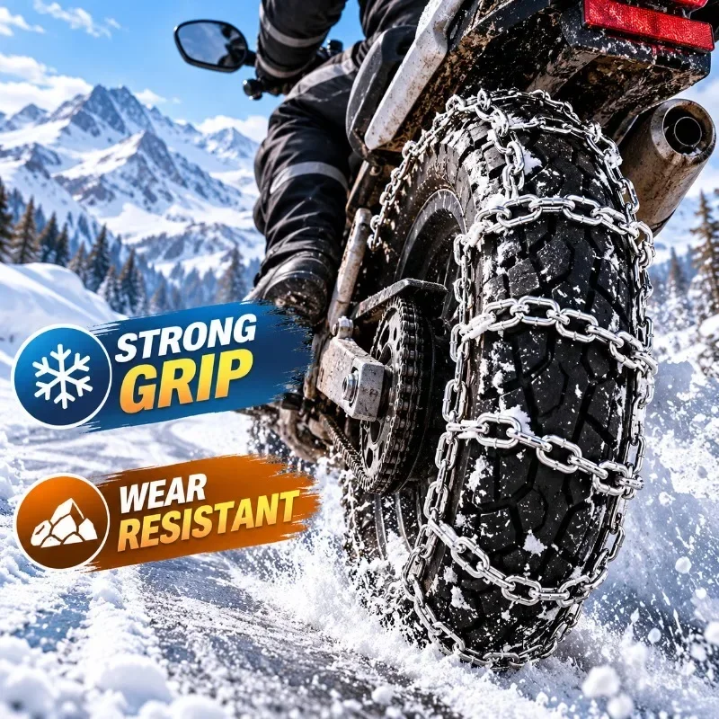 3.00-18 Motorcycle Tire Snow Chains, Dense Metal Anti-Slip Wheel Chains for Winter Snow, Ice, and Mud, Durable Traction, 1 Piece