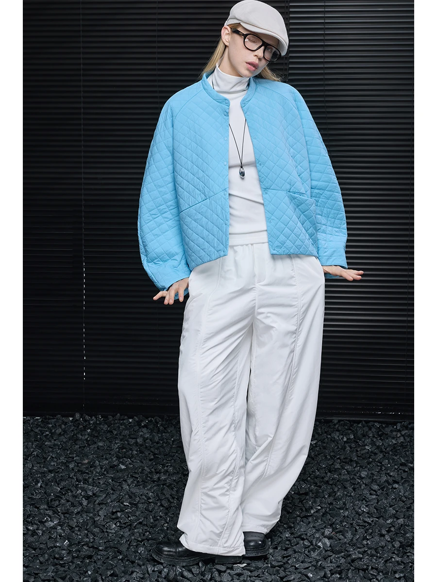 

Loose round Ne Wool Cotton Jaet Women's Blue Street Sle Autumn Winter New Faion Lazy Sle Casual Outerwear