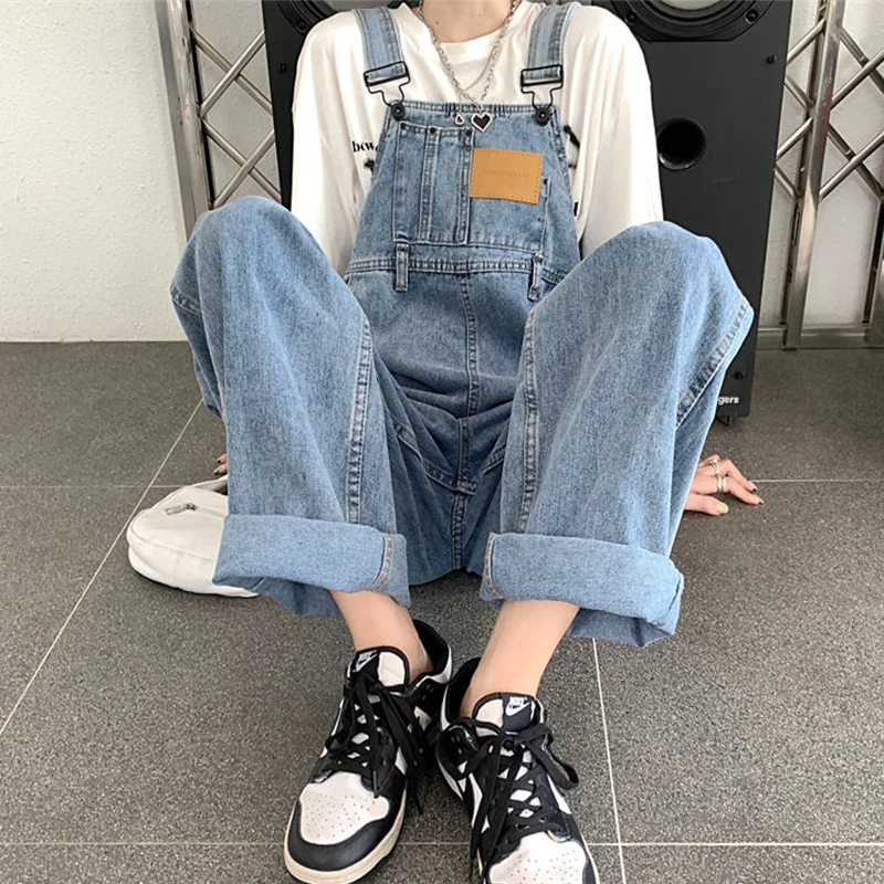 

Vintage Denim Jumpsuit For Women 2024 New Spring Autumn Casual Loose Overalls Female Straight Pants Large Size Suspender Jeans