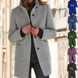 Women's Wool Blend Overcoat Jackets Long Sleeve Button Down Jackets Coat with Pockets Warm Winter Trench Coats Outerwear