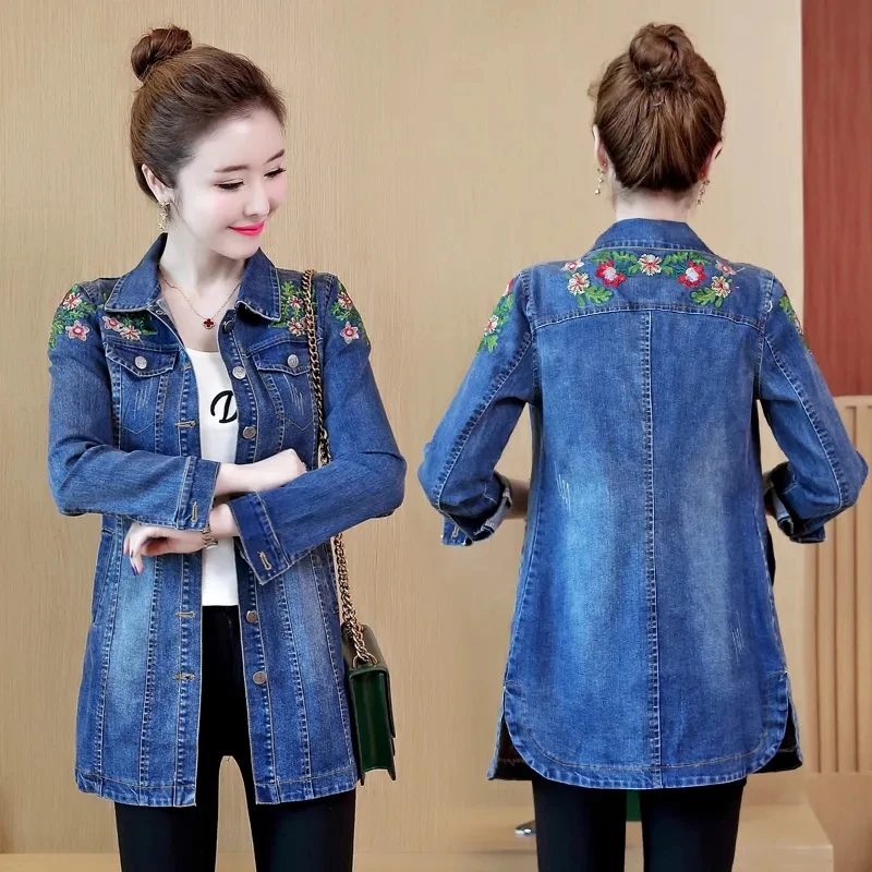 Women Denim Jeans Jacket New Spring Autumn Fashion Casual Slim Jeans Coats Casual Girls Outwear Hots Windbreaker 5XL W1070