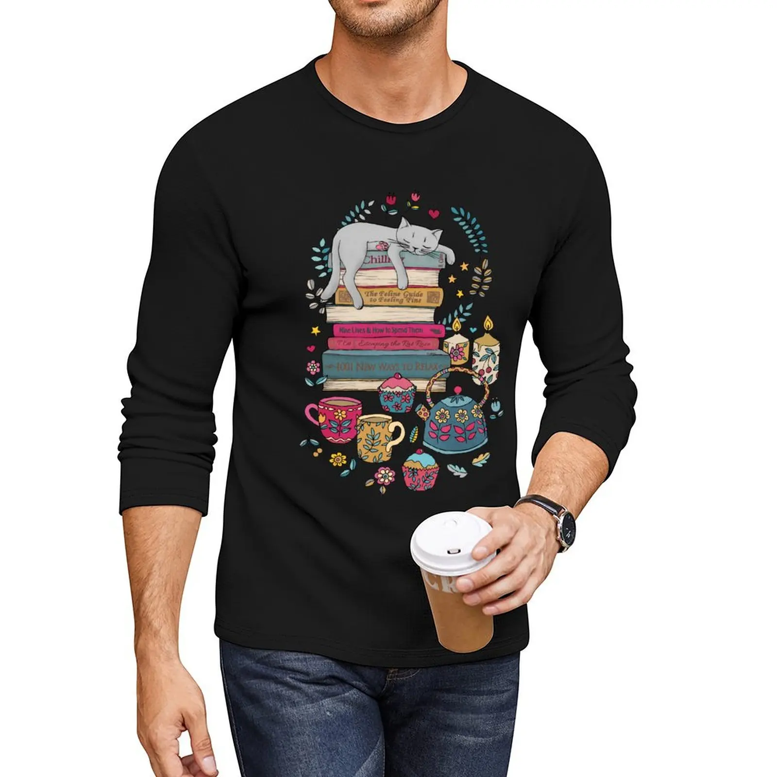 

How to Hygge Like a Cat Long T-Shirt aesthetic clothes graphics t shirt vintage clothes slim fit t shirts for men