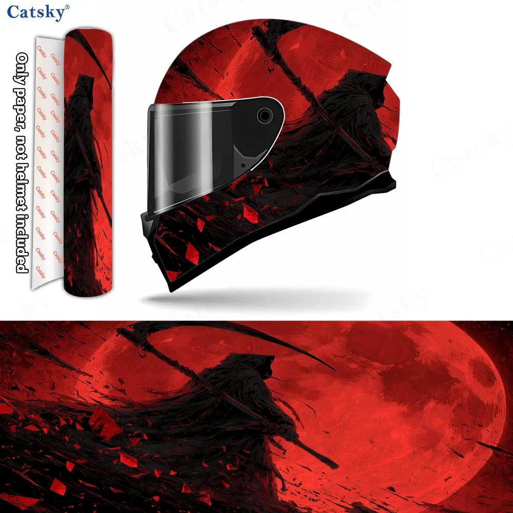 Blood-moon Soul-eating Reaper Pattern Helmet stickers , PVC Material Multifunctional Helmet Stickers, Scratch-Resistant & Fade-P