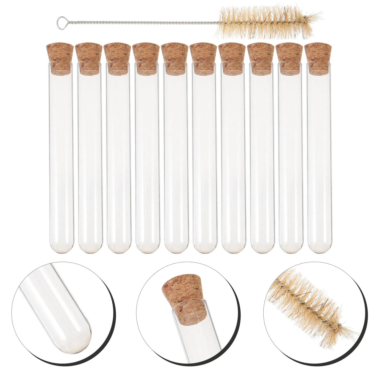 10 tubos de ensaio de vidro 20x150mm com tampas de cortiça natural à prova de vazamento para amostras, experimentos, artesanato e presentes
