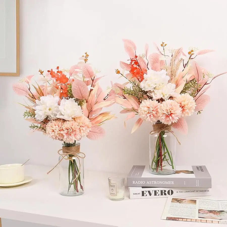 Flores falsas Flores de imitación en jarrón, artificiales con jarrón, arreglos florales, plantas artificiales, ramo de seda bohemio