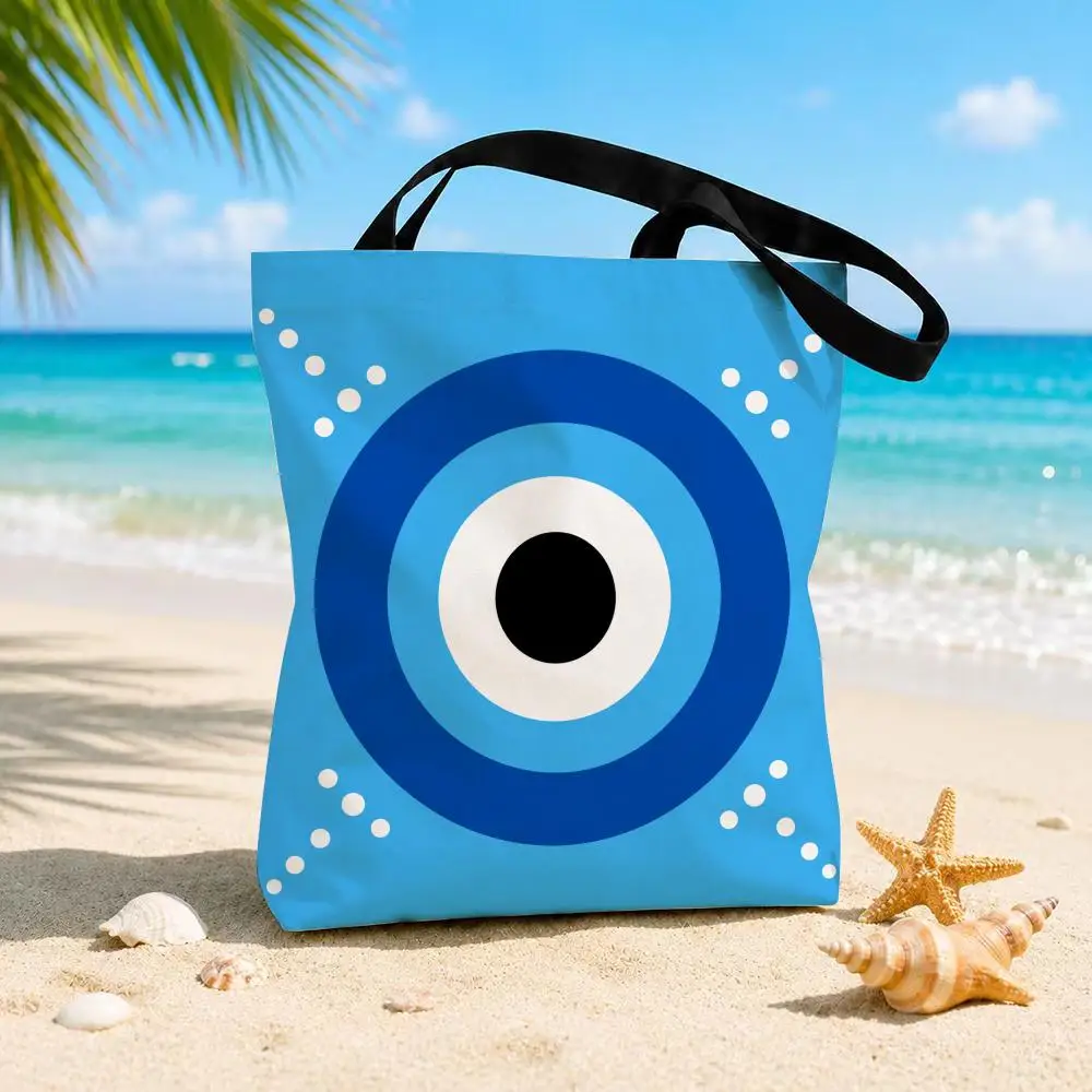 

Eye Evil Blue Storage Bags Canvas Double-Sided Print Durable Tote Bag Beach Travel Picnic Foldable Eco Handbag