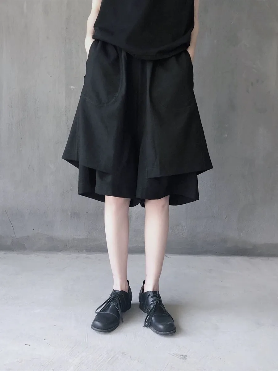 Bla Casual broek met wijde pijpen Dames ature Zomer 2022, nieuw ontwerp, dubbellaags vijfkwart middenbroek, asymmetrisch woon-werkverkeer...