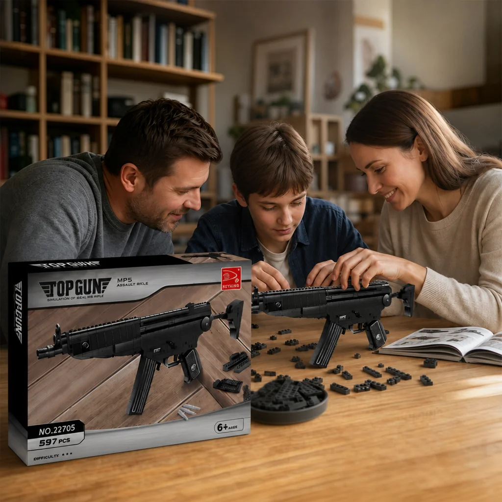 MP5 Style Model Building Blocks Set 597PCS Item No.22705, High Quality ABS Bricks, Simulated Decorative Details, Educational DIY Assembly Toy, Perfect Holiday Birthday Gift for Teens Adults, Collectable Tactical Style Display Model Kit