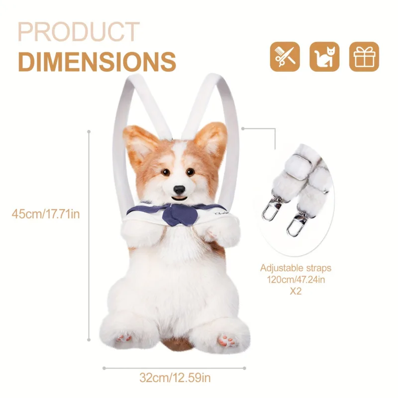 Dog Backpacks Handmade Corgi Style Exquisite All Handmade Bag With Adjustable Shoulder Straps, Fashionable Plush Backpack Gifts