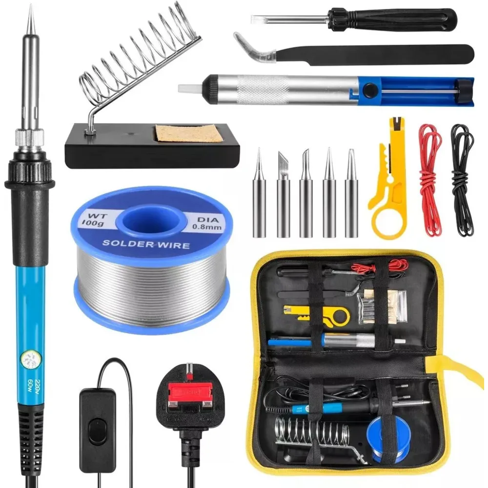 Soldering iron kit adjustable temperature 220V 60W soldering tool electronic soldering tool soldering tip desoldering pump