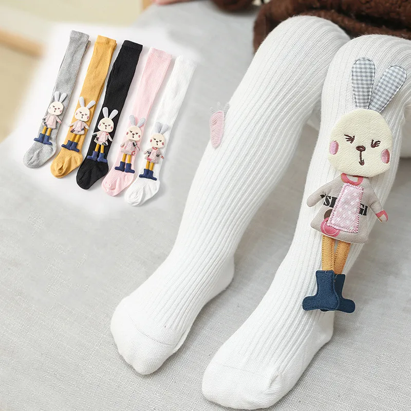 Knitted Tights for Girls Solid Children\'s Pantyhose Cartoon Rabbit Cotton Soft Kids Girls Tights Autumn Winter 1-7T Trousers New