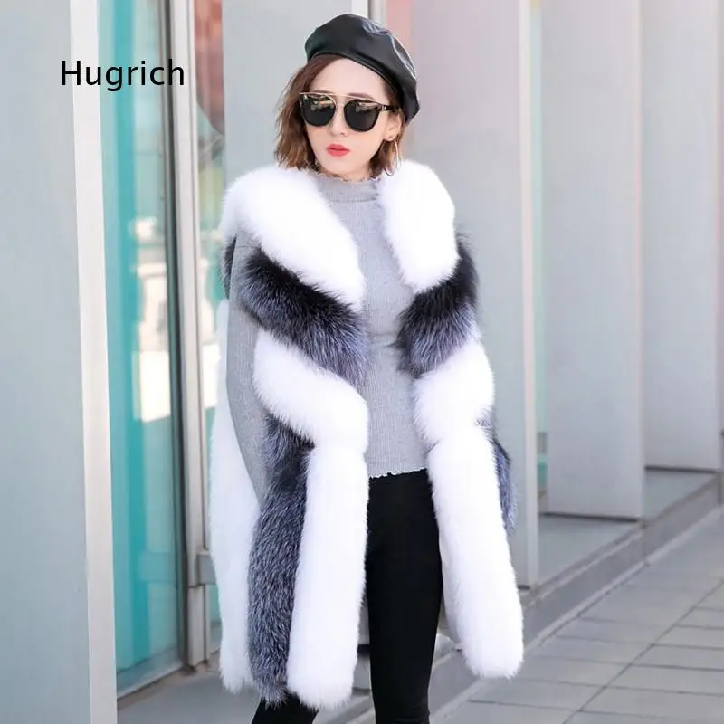 New Arrival High Quality Faux Fox Fur Horse Vest Women Style Popular Fur Back Mid Long Winter Outerwear Fashion Streetwear Daily